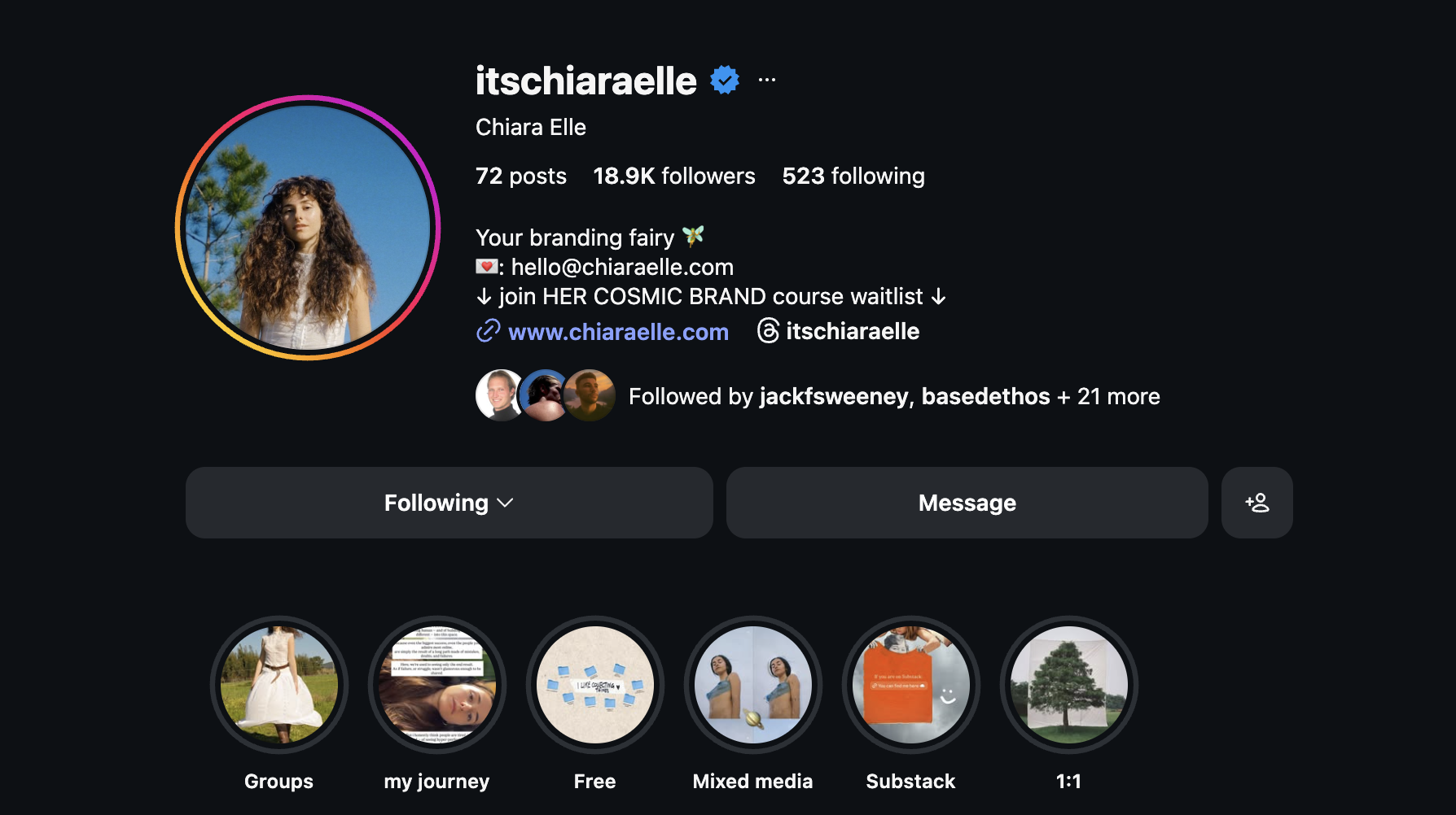 Chiara Elle - Instagram profile with 18.9K followers