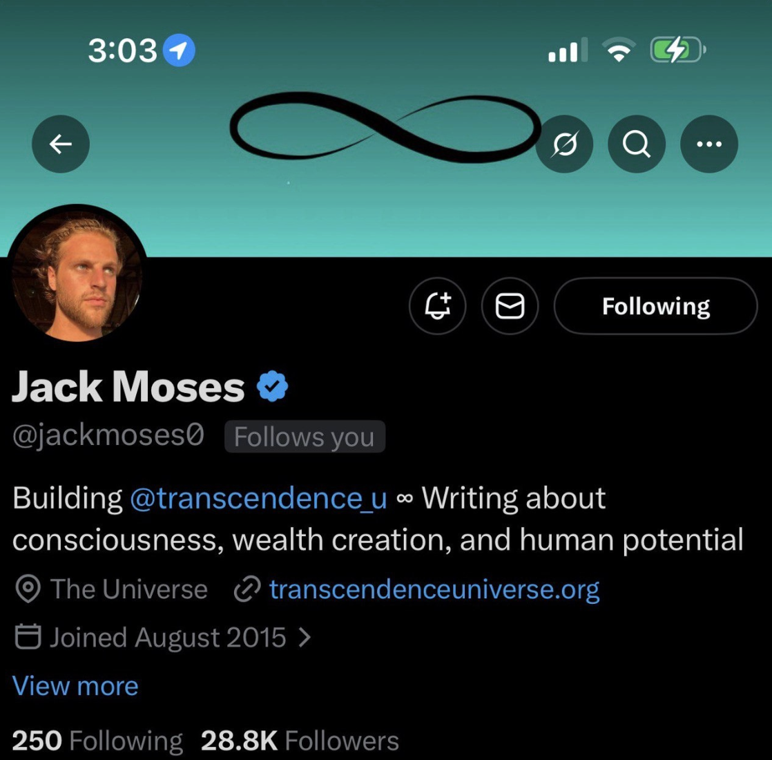 Jack Moses current X profile with 28.8K followers